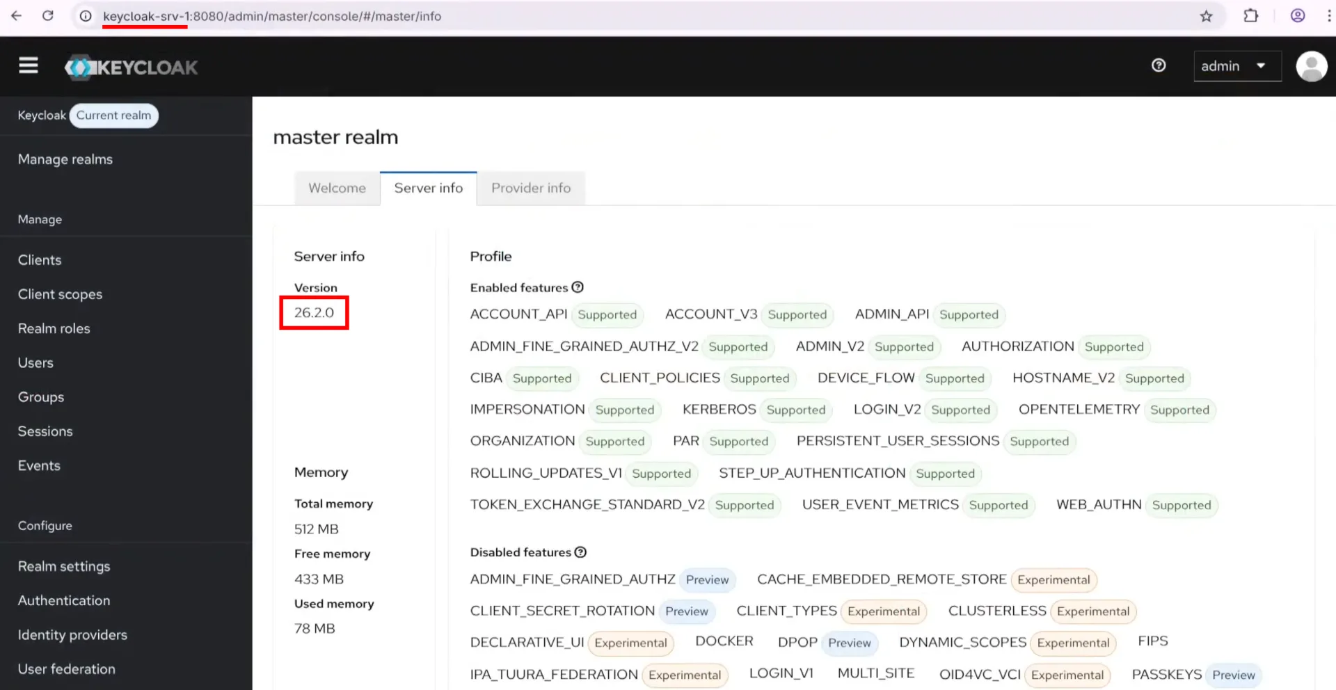keycloak/rhbk dashboard 26.2.0