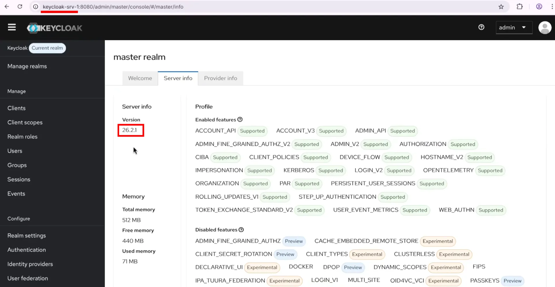 keycloak/rhbk dashboard 26.2.1