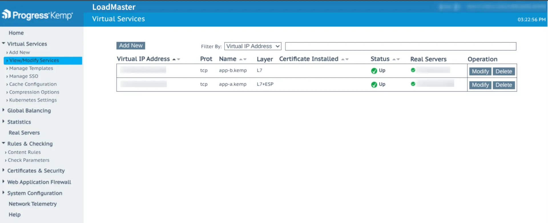 kemp loadmaster virtual services